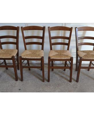 4 Sedie Paesana legno noce scuro seduta in paglia