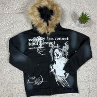 Felpa nera con pelliccia Y2K - Taglia M