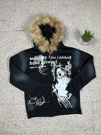 Felpa nera con pelliccia Y2K - Taglia M