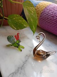 Set 2 animaletti in vetro soffiato multicolore.
