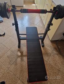 panca con pesi bilancere e manubri