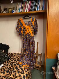 Vestito lungo boho chic arancione e blu