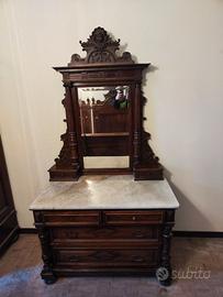 Comò Antico Umbertino con Specchiera e Marmo