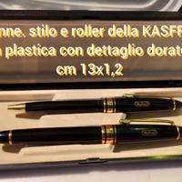 SET STILO E ROLLER PENNE IN RESINA SCURA E DORATA