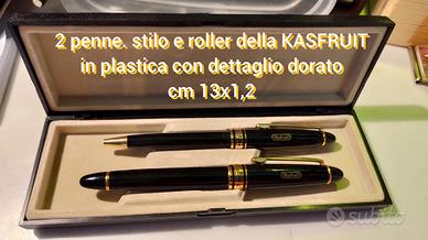 SET STILO E ROLLER PENNE IN RESINA SCURA E DORATA