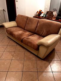 Divano 3 posti in pelle + scamosciato