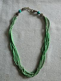 Collana Etnica Multi-filo in pietre dure Verde e T