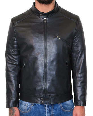 Giubbotto Uomo Vera Pelle Nero Giacca Biker Moto