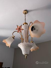 Lampadario vintage floreale in vetro 3 luci
