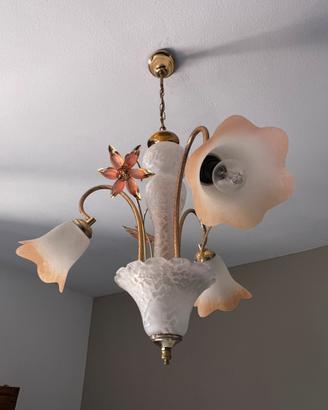 Lampadario vintage floreale in vetro 3 luci