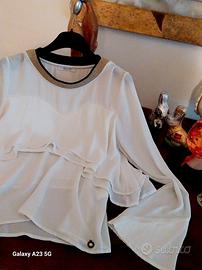 Blusa #Eco tg.48 fluida a strati, colletto dorato 