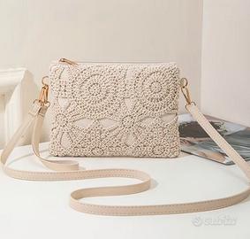 Borsa donna ragazza con ricamo pizzo bianco moda