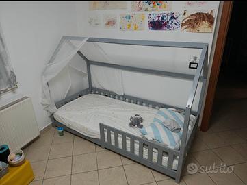 letto montessori bambini + materasso + luci led 
