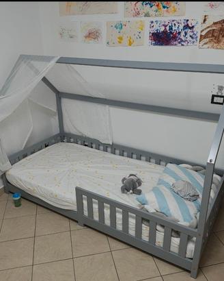 letto montessori bambini + materasso + luci led 