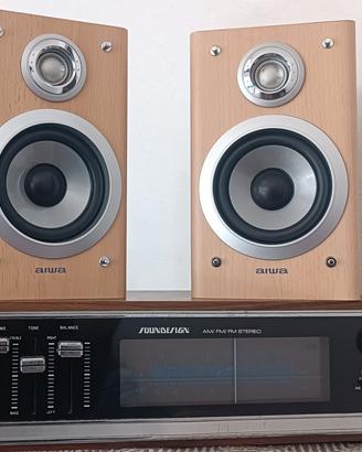 radio receiver aux in legno+ casse aiwa made in Ja