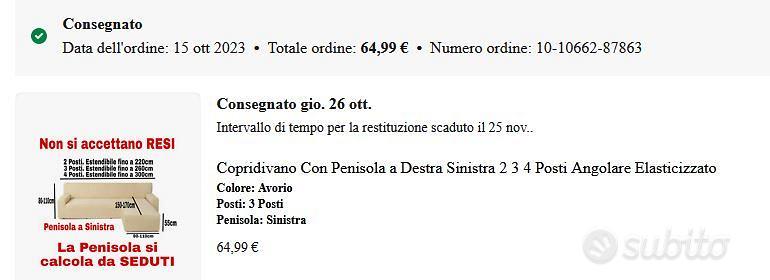 Copridivano con penisola sinistra 3 posti avorio - Arredamento e Casalinghi  In vendita a Pavia