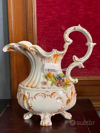 Brocca vintage fiori a rilievo, ceramica bassano