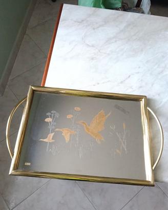 Vassoio acciaio placcato oro