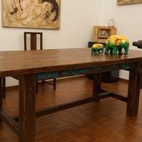 Tavolo da lavoro industrial vintage con morsa