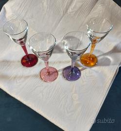 4 Bicchieri stelo colorato Vintage anni 80 
