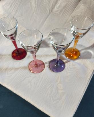 4 Bicchieri stelo colorato Vintage anni 80 