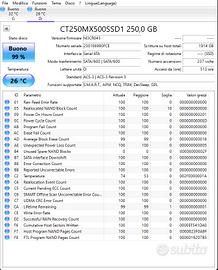 SSD Crucial MX500 250GB - Come nuovo (99% salute)