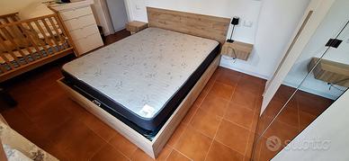 Letto contenitore con rete in doghe e materasso
