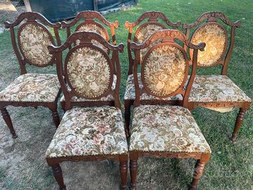 Set di 6 sedie classiche legno e velluto