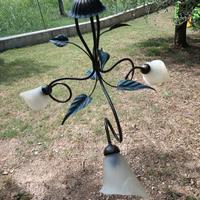 lampadario ferro battuto e vetro 