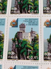 foglio 50 francobolli del 17º cent. San Marino 