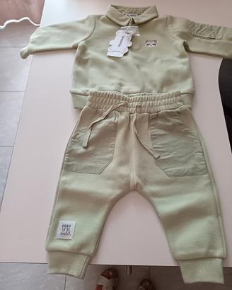 completo bimbo in cotone piket. colore verde menta