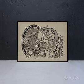 Quadro Batik Indiano con Pavone 88x110 cm