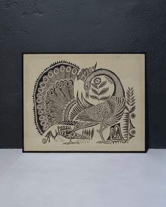 Quadro Batik Indiano con Pavone 88x110 cm