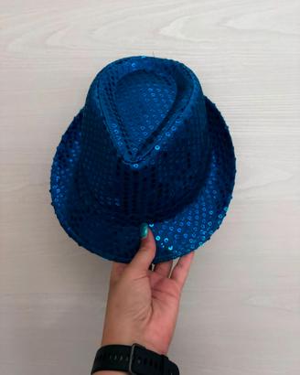 Cappello fedora blu con paillettes