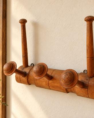 Attaccapanni vintage da parete in legno, 5 ganci.