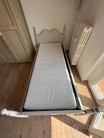 Letto Singolo Bianco con rete a doghe + Materasso