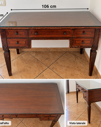 Scrivania antica in legno con piano in vetro – 106