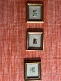 3 quadretti in miniatura  su foglia ora