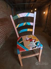 sedia pop art,dipinta a mano con colori acrilici