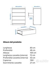 Cassettiera malm 4 cassetti