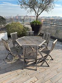 tavolo esagonale in legno + set 5 sedie