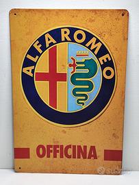 Targa Metallo Vintage Alfa Romeo Officina 30x20cm
