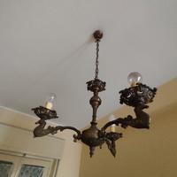 LAMPADARIO ANTICO IN OTTONE 3 LUCI VINTAGE