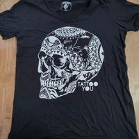 T-shirt Alcott nera con teschio tattoo L