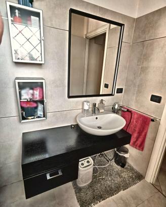 Mobile Bagno Moderno Nero Legno  Base + 2 Pensili