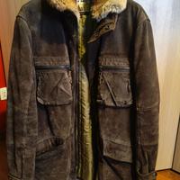 Giaccone Uomo Vintage Vera Pelle con Collo Pellicc