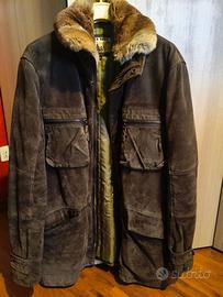 Giaccone Uomo Vintage Vera Pelle con Collo Pellicc