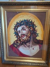 Quadro tessuto "Volto di Cristo" a mezzo punto