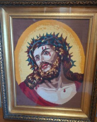 Quadro tessuto "Volto di Cristo" a mezzo punto