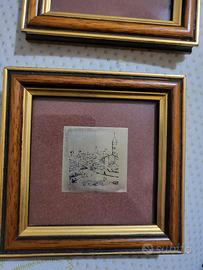 coppia quadretti vintage argento 800 veduta 1890 